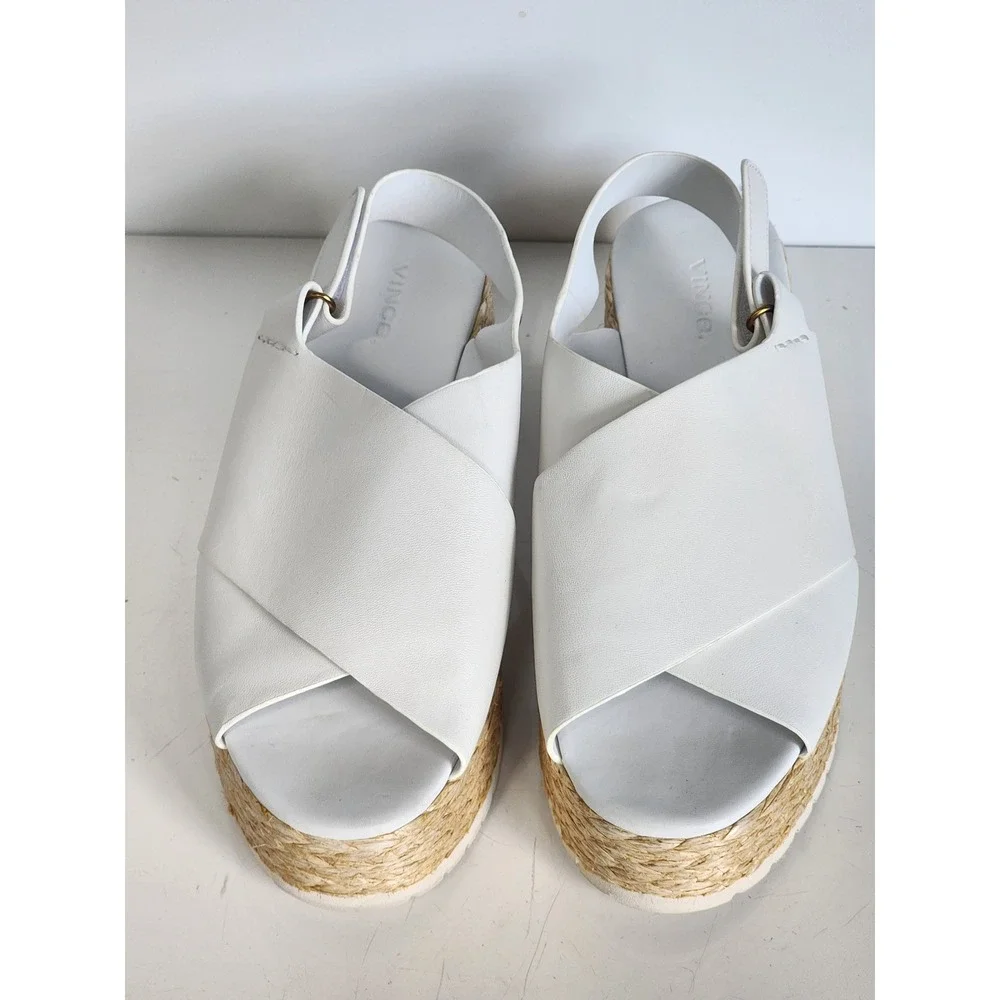 Vince Jesson White Leather Crossover Slingback Espadrille Platform Sandals 9